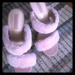 Pink furry heels